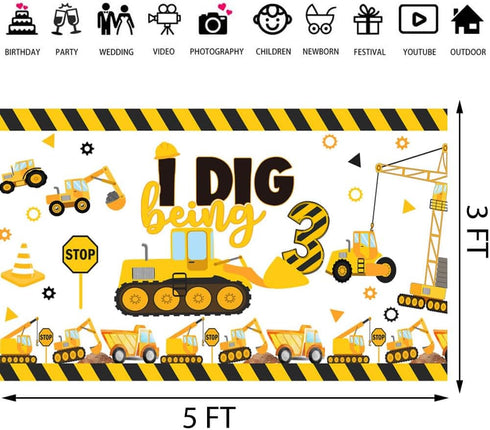 Wedec 178 3rd Set, Pcs Construction Birthday Party Supplies, Dump Truck Three Years Old Party Decorations Include