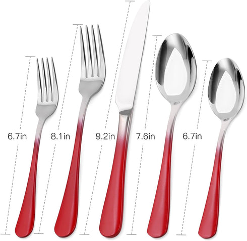 Silverware Set, Bysta 20-Piece Stainless Steel Flatware Set, Kitchen Utensil Set Service for 4, Tableware Cutlery Set for Home and Restaurant, Mirror Polished, Dishwasher Safe (Gradient Red) by Bysta