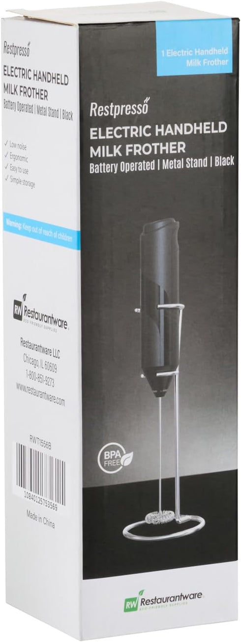1 Restaurantware-Restpresso Electric Milk Frother, Battery-Operated Electric Foam Maker - With Stand, Stainless Steel