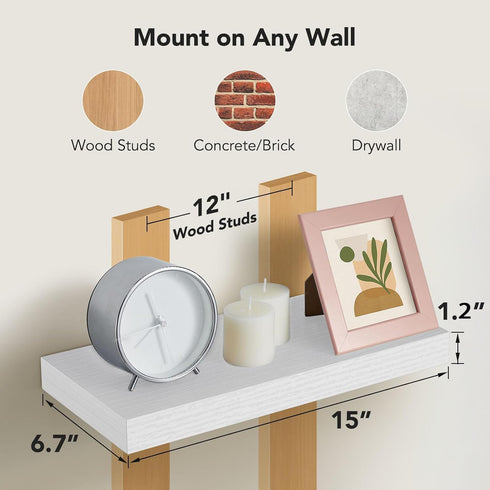 15 7 Inch Set 2 AMADA HOMEFURNISHING Floating Shelves Wall Mounted, x Wall Shelves for Bathroom, Bedroom, Living Room
