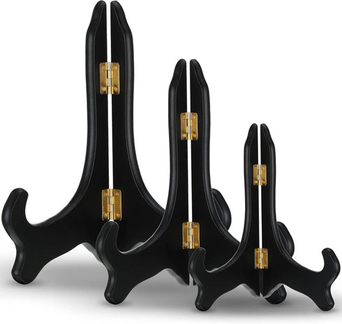 3 Pcs Wooden Display Stand, Decorative Plate Stands, Black Easel Stand for Pictures, Cook Books, Wedding Decors