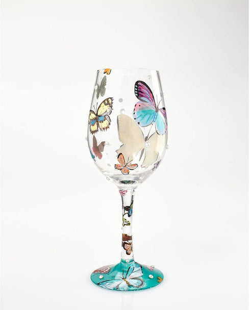 Hand-painted Artisan Wine Glass “Butterflies” by Designs by Lolita, 15 oz.
