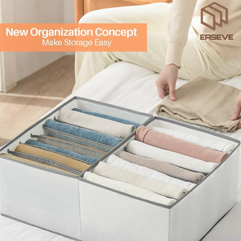 Wardrobe Closet Organizer - 7 Grids Foldable Drawer Dividers for Jeans, Pants, Shirts, Leggings, Stackable Bins (1PCS)
