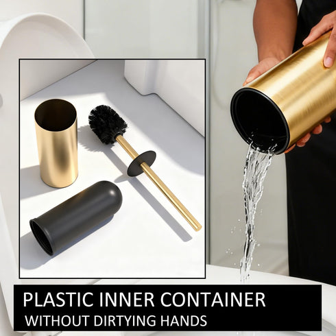 Set, 304 Toilet Brush and Holder NEWRAIN Stainless Steel Toilet Brush with Long Brush Handle, Brushed Gold Toilet