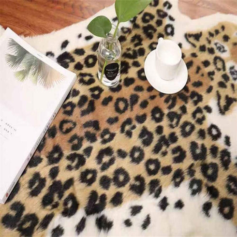 Leopard Print Rug, 2.7 W x 3.5 L Feet Faux Cowhide Skin Area Rug for Home Office, Livingroom, Bedroom