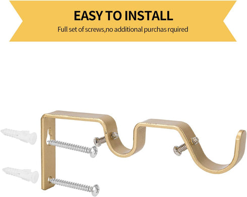 Ycolnaefllr Set of 3 Golden Double Rod Holders, Heavy Duty Double Curtain Rod Brackets for 1 and 0.7-Inch Rod