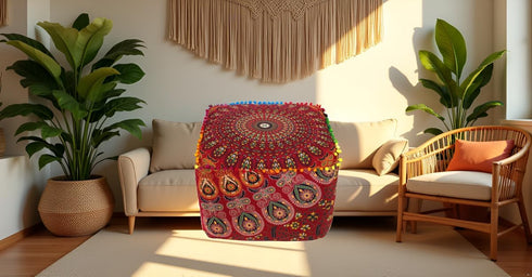 16X16X14 inches, CRAFT KALA Large Hippie Mandala Meditation Floor Ottoman Pillow Cushion Pouf Cover Square Poufs Cover