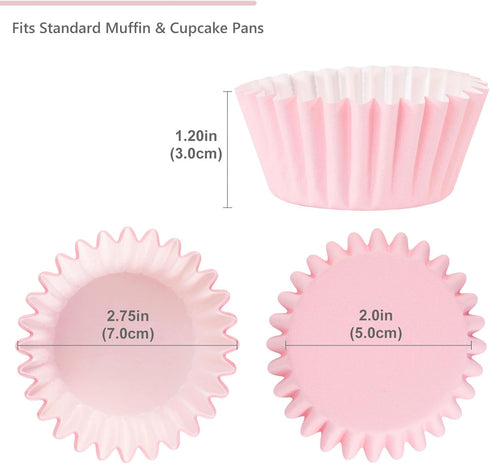 Caperci Grease-Resistant Standard Pink Cupcake Liners, 150 Counts - Heavy Duty Paper Muffin Baking Cups, No Muffin Pan