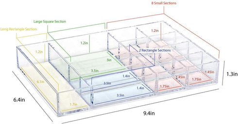 Isaac Jacobs 12-Compartment Clear Acrylic Drawer Organizer - Multi-Sectional Tray for Makeup & Office Supplies