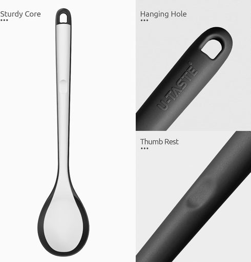 600 F Heat Resistant Silicone Spoon: U-Taste 13.3in Solid Kitchen Cooking Spoon for Mixing, Serving, Stirring