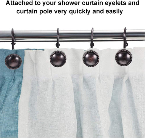 Rustproof Antique Decorative Shower Curtain Hooks, 12pcs Oil Rubbed Bronze Ring Holders for Bathroom Shower Rods