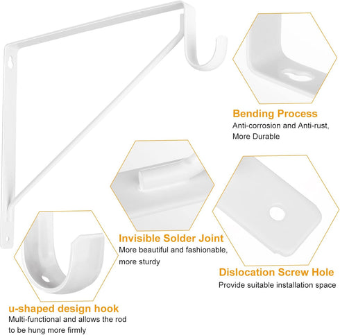 4 Pack Heavy Duty Closet Rod Brackets Holder, 11 x 11 x 1 Inch White Closet Rod Support Bracket