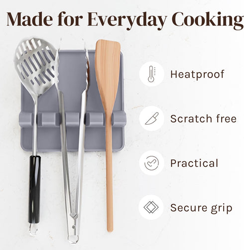 Silicone Spoon Rest for Stove Top - 2 Pack with Drip Pad, Heat Resistant BPA Free Utensil Rest