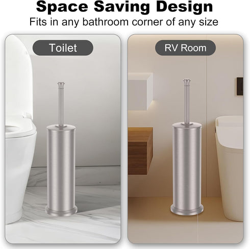 Stain Nickel Toilet Brush and HolderExtra Long Handled Toilet Brush for BathroomStainless Steel Heavy Duty Toilet Bowl