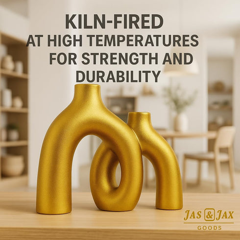 Jas & Jax Goods Set Gold Ceramic Vase - Modern Hug Donut Ceramic Vases by , Minimalistic Nordic Home Decor Centerpiece