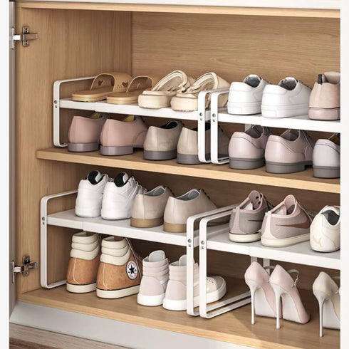 1-Tier (H:10"), 14.9"-23.6", Closet, Pack Expandable Metal Shoe Rack Adjustable Width Heavy-Duty Free-Standing Shoe