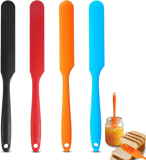 Darlingao 4 Pcs Silicone Jar Spatula Set, Long Handle Heat Resistant Skinny Spatulas