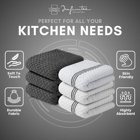 Infinitee Xclusives 100% Cotton Kitchen Towels, 15x25 Inch Ultra Soft Tea Towel, Super Absorbent Terry Dish Towels