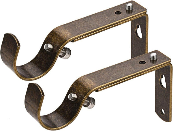 Curtain Rod Bracket Set of 2, Adjustable for 1 or 1 1/8 Inch Rods, Antique Brass
