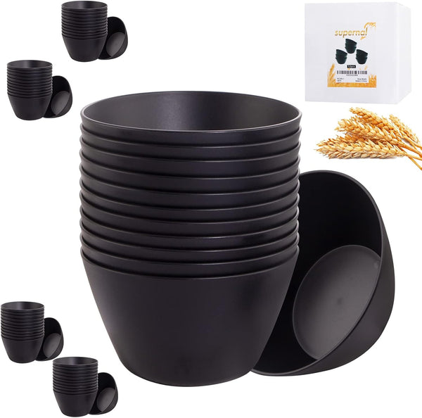 supernal 12pcs Cereal Bowls, Unbreakable Black Wheat Straw, Microwave & Dishwasher Safe, Lightweight Reusable Bowls
