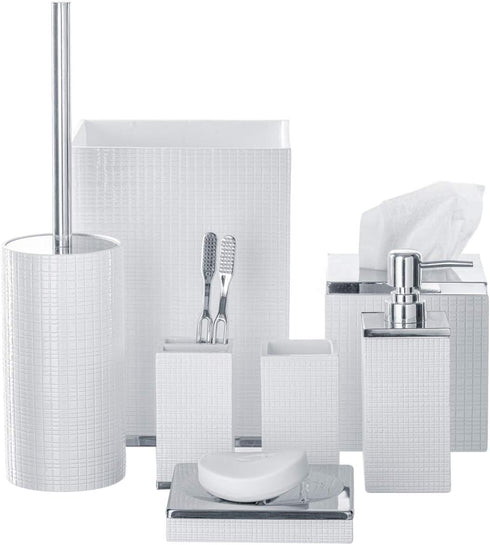 Set Creative Scents Estella White Toilet Brush - Decorative Bathroom Toilet Bowl Brush and Holder - Ventilated Toilet