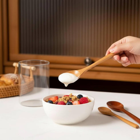 4 Set, 4 Pcs Wood Spoon Pcs Long Wooden Mixing Spoons,Wood Honey Spoons, Natural Wooden Spoons for Eating, Oatmeal