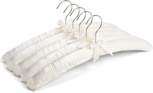 Amber Home 5 Pack 17 Inch Large Ivory Satin Padded Hangers, Anti Slip Cushioned Hangers for Women's Clothing
