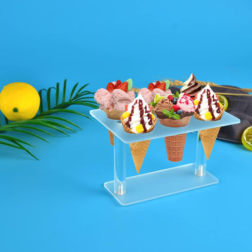 Ailelan Cone Display Stand, Clear Acrylic Ice Cream Cone Holders for Parties, Weddings, Buffets (6 Holes)
