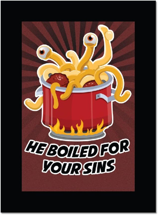 FSM Flying Spaghetti Monster He Boiled for Your Sins Refrigerator Magnet - 3" x 2"