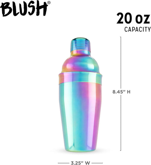 Blush Mirage Rainbow Cocktail Shaker, Stainless Steel, 20 oz, for Cold Brew Cocktails, Home Bar Cart, Gifts for Women