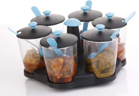 G & D Revolving Plastic Multi-Purpose Aachar Pickle Container, Masala Tray Dining Spice Stand Jar Box, Transparent
