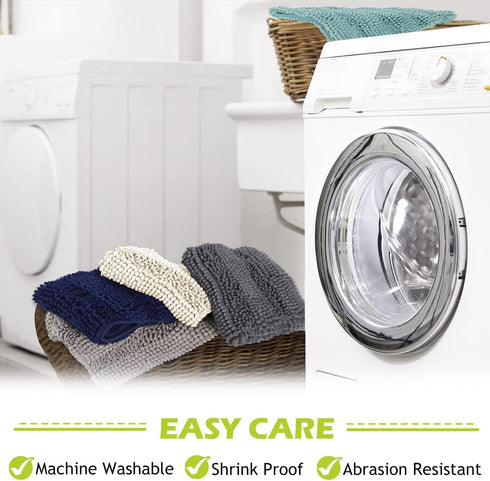 Washable Bath Mats White Rugs for Bathroom - Chenille Anti-Skidding Quick Dry Kitchen Mats, 20" W x 32" L