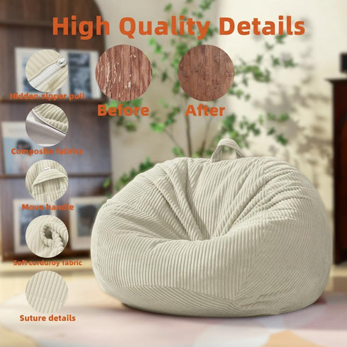 Stuffed Animal Storage Bean Bag Chair Cover (No Filler), Large Toy Storage Organizer & Comfy Kids Sofa Chair