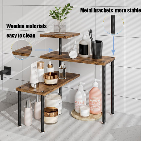 Corner Shelf Countertop Organizer, 3 Tier Adjustable Kitchen Corner Shelves for Bathroom and Coffee Area (Black)