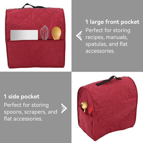 Stand Mixer Dustproof Cover with Organizer Bag, Kitchen Appliance Dust Cover for KitchenAid Mixer, Red.
