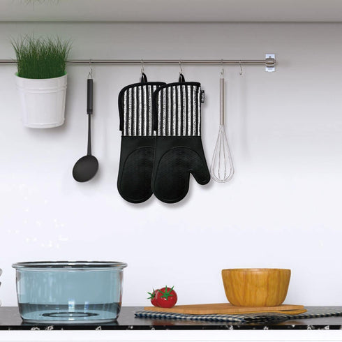 Silicone Oven Mitts - Heat Resistant 932?, Set of 2 Extra Long Kitchen Mittens with Soft Cotton Terry Lining