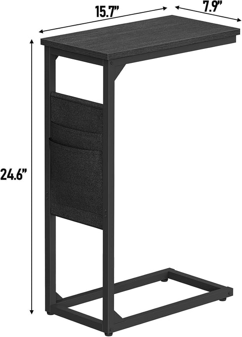 TB01BK082 TUTOTAK C Shaped End Table, Side Table for Couch, Sofa Table with Storage Bag, TV Tray for Living Room