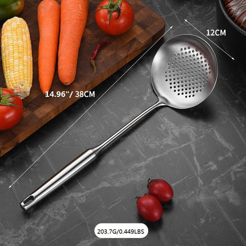 Skimmer Stainless Steel Large Slotted Spoon, 14.96 inches Colander Strainer Ladle for Cooking
