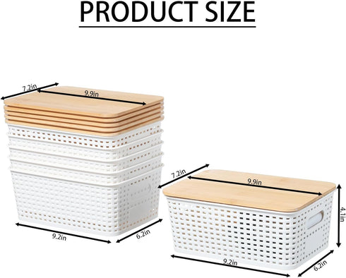 PENGKE 6 Pack Plastic Storage Bins with Lid, Stackable Organizing Container Baskets for Shelves, Drawers, and Office