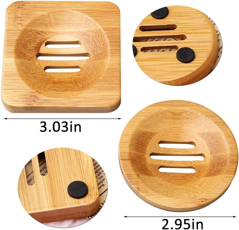 SUMAJU 4 Pcs Wooden Soap Holders, Natural Bamboo Soap Dish Square & Round for Home Bathroom