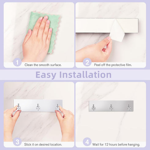 VIS'V Wall Mount Key Holder, Silver Self Adhesive Key Hanger with 3 Hooks, Key Rack for Entryway Hallway