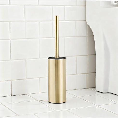 Set, 304 Toilet Brush and Holder NEWRAIN Stainless Steel Toilet Brush with Long Brush Handle, Brushed Gold Toilet