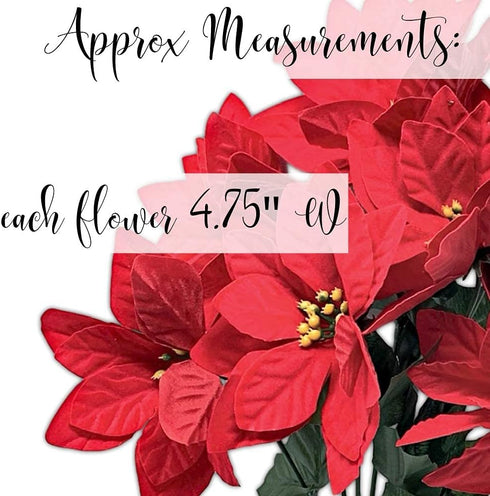 BANBERRY DESIGNS Poinsettia Picks - Set of 7 Red Christmas Flowers, 11" H Poinsettia Flower Bunch