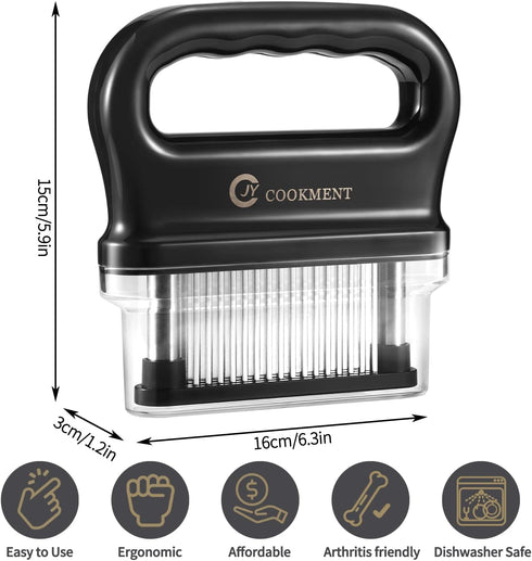 JY COOKMENT Meat Tenderizer with 48 Stainless Steel Ultra Sharp Needle Blades, Kitchen Tool for BBQ, Marinade