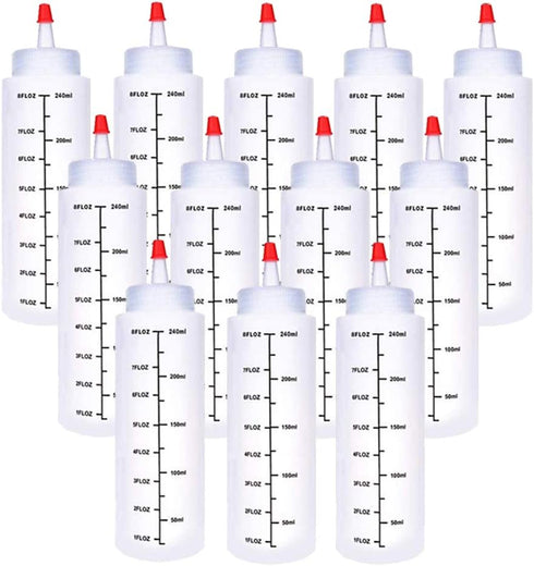 Baaxxango 12 Pack 8 oz/240 ml Plastic Squeeze Bottles, Scale Squirt Bottle with