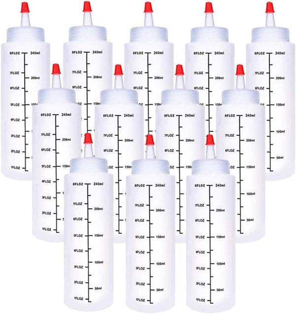 Baaxxango 12 Pack 8 oz/240 ml Plastic Squeeze Bottles, Scale Squirt Bottle with