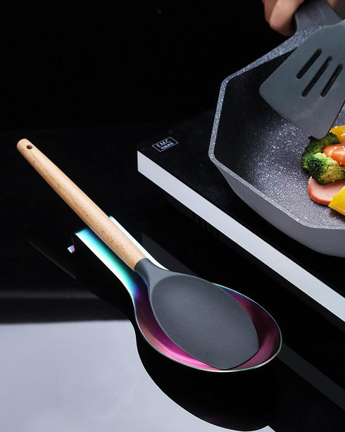 Matte Rainbow Spoon Rest, Stainless Steel Holder for Kitchen Utensils, Dishwasher Safe (1PC-9.5 Inch)