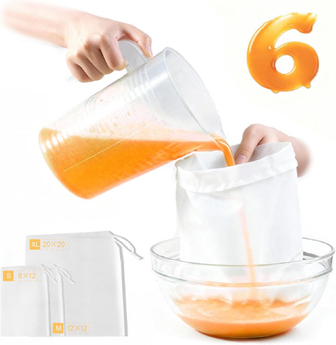 Gokyvei Nut Milk Bag Reusable 6 Pcs (20"x20"/12"x12"/12"x8") Cheese Cloths for Straining, Cheesecloth
