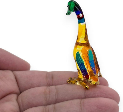 Tiny 2½" High Multicolor Standing Goose Figurine - Miniature Hand Blown Painted Glass Birds Decorative Collectible
