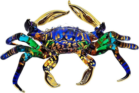 6" WitnyStore Blue Rainbow Crab Artistic Blown Glass Figurine Premium Hand-Blown Statue Tabletop Decoration Unique